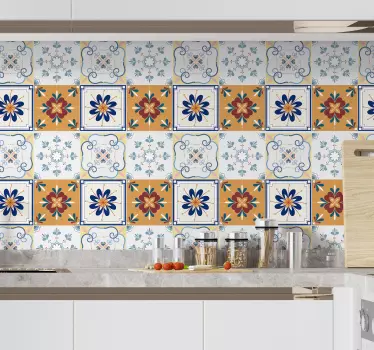 Multicolored  hydraulic kitchen tile sticker - TenStickers