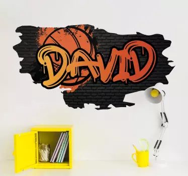 Graffitti name with basketball personalised wall sticker - TenStickers