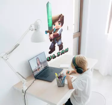 Pixelated character with sword Video Game sticker for kids - TenStickers