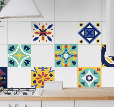 Floral patterns kitchen tile sticker - TenStickers