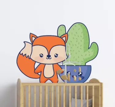 Anime cactus and fox cartoon wall dcal - TenStickers