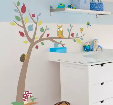 Autumn Forest Tree Owl Wall Sticker - TenStickers