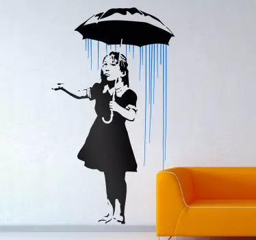 Banksy girl in the rain living room wall art sticker - TenStickers