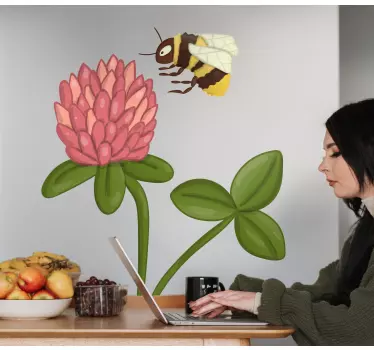 Bee on flower wall sticker - TenStickers