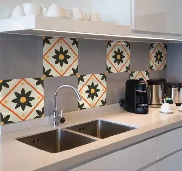Simple flower design kitchen tile sticker - TenStickers