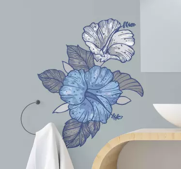 Big blue and white flowers wall decal - TenStickers