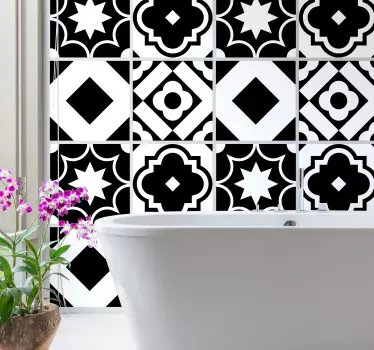 Black and white bathroom geometric wall sticker - TenStickers
