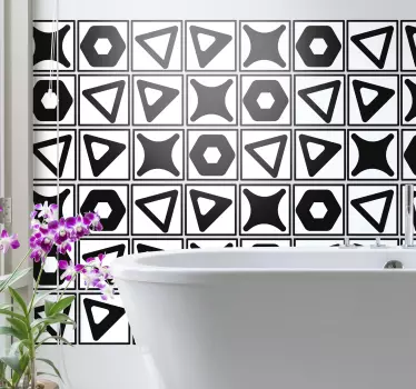 White and black bathroom tile sticker - TenStickers