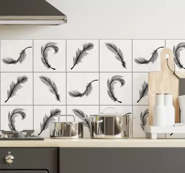 Black feathers kitchen tile sticker - TenStickers