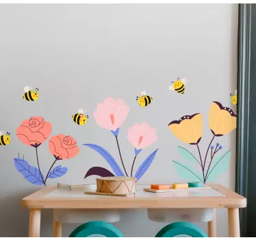 Blooming floral bees wall sticker - TenStickers