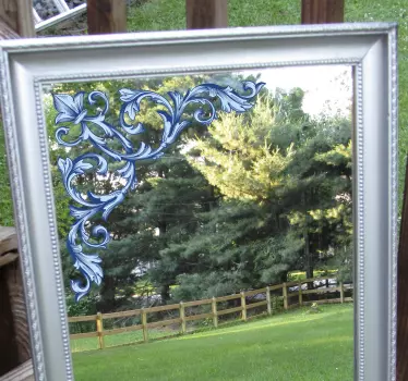 Blue floral corners mirror sticker - TenStickers