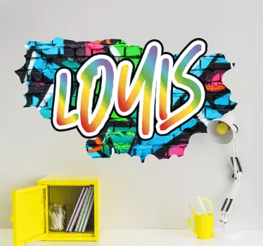 Broken wall with colorful graffiti name custom decal - TenStickers