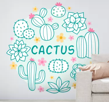 Cactus floral elements wall sticker - TenStickers