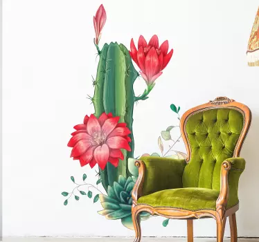 Cactus with big red flowers flower wall decor - TenStickers