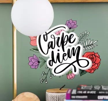 Carpe diem with flowers quote wall sticker - TenStickers