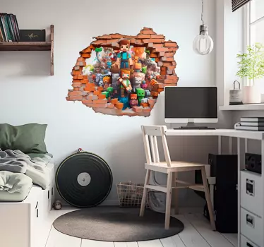 Characters through a hole video game 3D wall sticker - TenStickers