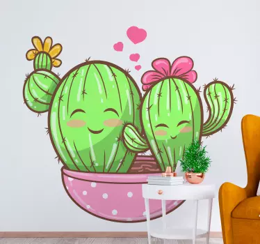 Cheerful cactus couple plant wall sticker - TenStickers