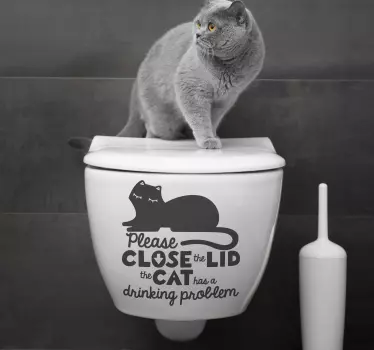 Cat with funny WC text animal wall sticker - TenStickers