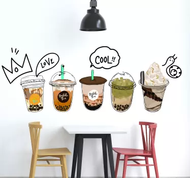Collection bubble tea coffee icons wall text sticker - TenStickers