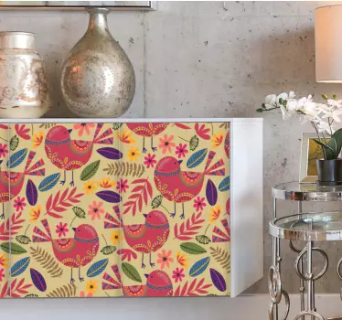 Colorful birds folk art pattern decals for furniture - TenStickers
