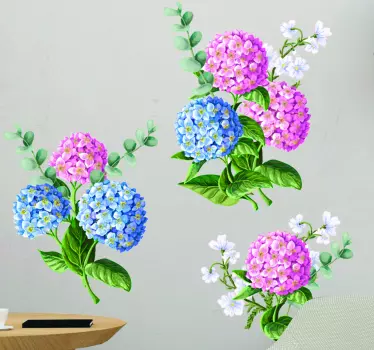 Blue and pink arrangement flower wall sticker - TenStickers