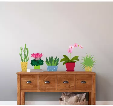 Colorful potted flowers flower wall sticker - TenStickers