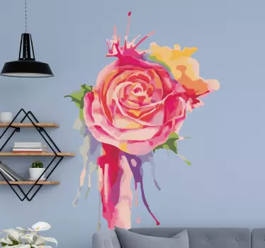 Colorful rose splash flower wall sticker - TenStickers