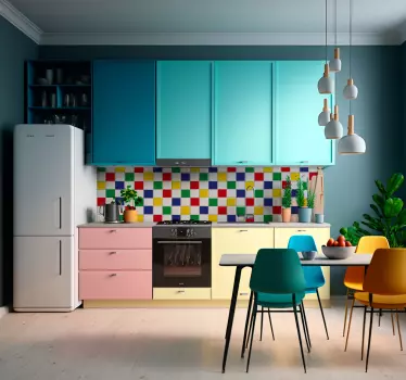 Colorful squared pattern kitchen tile sticker - TenStickers