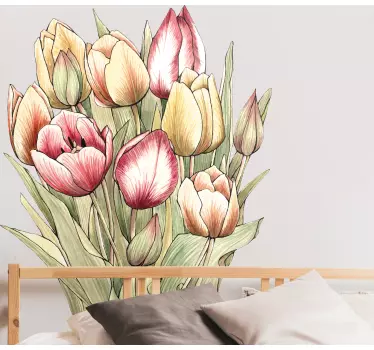 Colorful tulip bouquet flower wall sticker - TenStickers