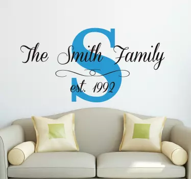 Customisable family name date living room wall sticker - TenStickers