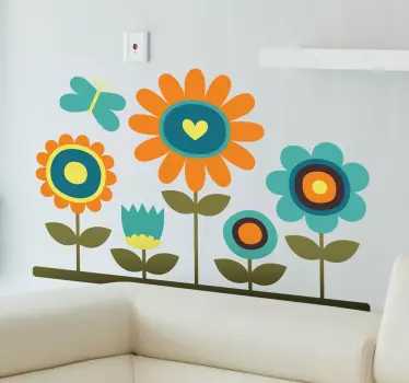 Daisies & Butterfly Flower Wall Sticker - TenStickers