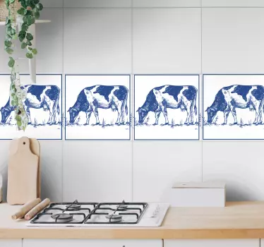 Delfts blue cow  tile transfer - TenStickers