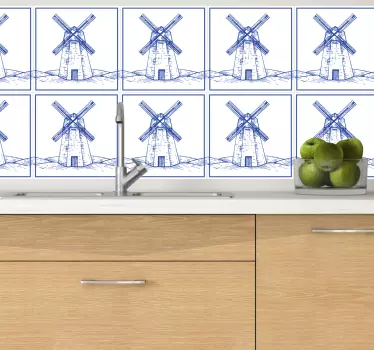 Delfts blue mill tile transfer decal - TenStickers