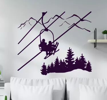 Design of a mountain with ski chair lift nature stickers - TenStickers