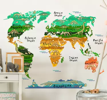 Dinosaur world map wall sticker - TenStickers
