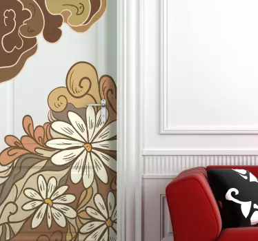 Drawing flowers door sticker - TenStickers