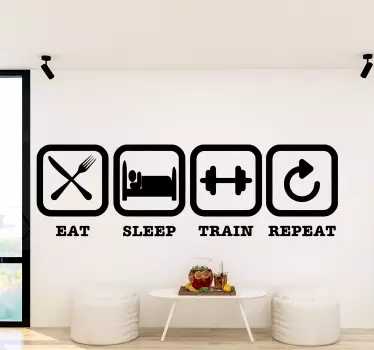 Eat, sleep, train, repeat fitness inspirational quote stickers - TenStickers