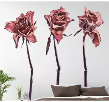 Elegant pink roses flower wall sticker - TenStickers