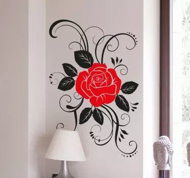 Elegant rose flower wall sticker for bedroom - TenStickers