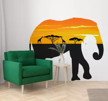 Elephant Sunset Silhouette nature wall sticker - TenStickers