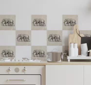 Elephants pattern kitchen tile sticker - TenStickers