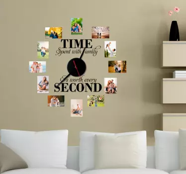 Family photo frame stick on wall clock text sticker - TenStickers