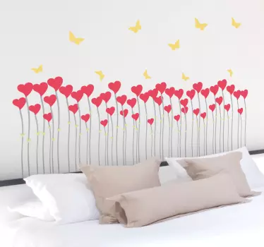 Field of hearts and butterfly wall sticker - TenStickers