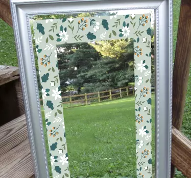 Floral mirror frame mirror wall sticker - TenStickers