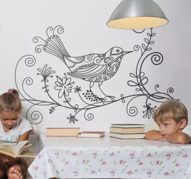 Floral Nightingdale  with leaves plant wall sticker - TenStickers