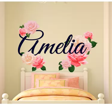 Floral personalized name wall sticker - TenStickers