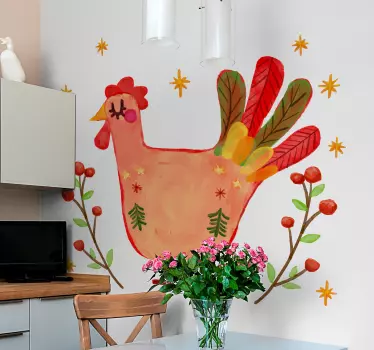 Floral Rooster bird decal - TenStickers