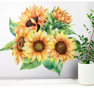 Flower wall sticker blooming sunflower bouquet - TenStickers