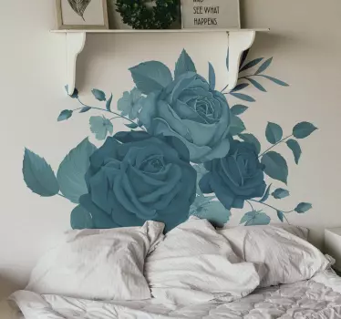 Flower wall sticker elegant blue roses - TenStickers