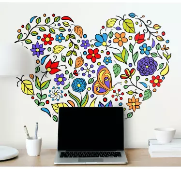 Flower wall sticker floral heart design - TenStickers